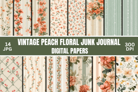 Download Vintage Peach Floral Digital Paper - Premium Bundle
