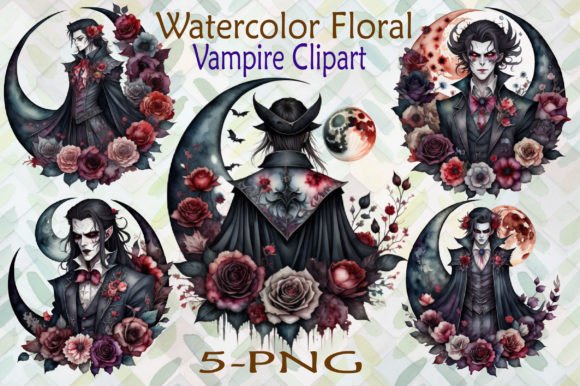 Download Watercolor Floral Vampire Clipart Bundle - Vampire clipart Collection
