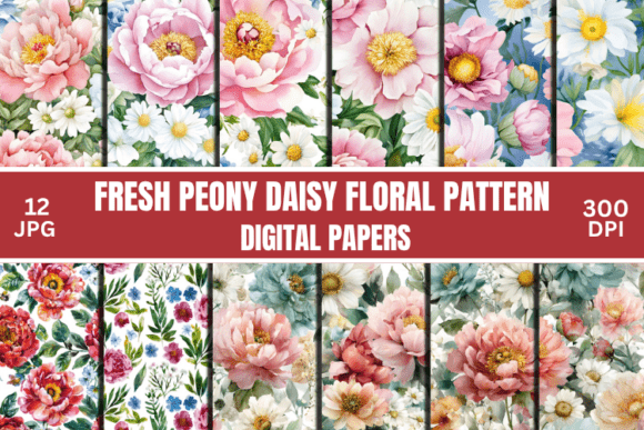 Download Fresh Peony Daisy Floral Digital Pattern - Premium Resources