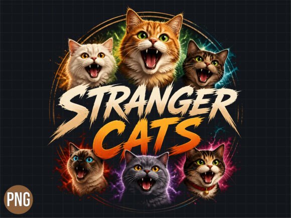 Download Stranger Cats Horror Retro Design PNG - Horror Collection