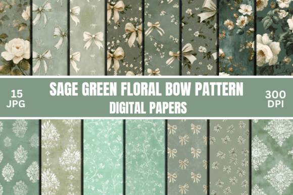 Download Sage Green Floral Bow Digital Pattern - Premium Resources